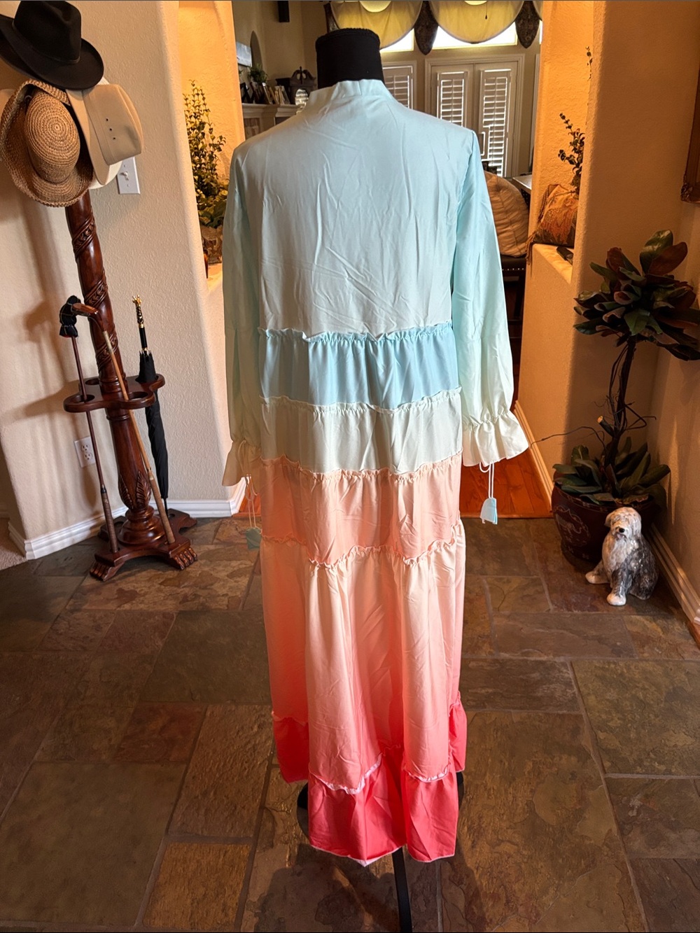 Colorblock Tie-Front Maxi Dress - Mint, Cream & Coral - Picture 4 of 5
